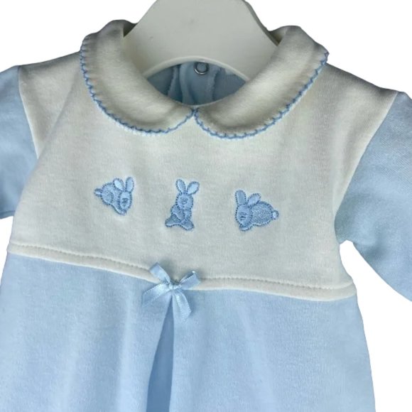 Embroidered Bunny Cotton Footie with Peter Pan Collar Made in Portugal 1 Month - Picture 5 of 6